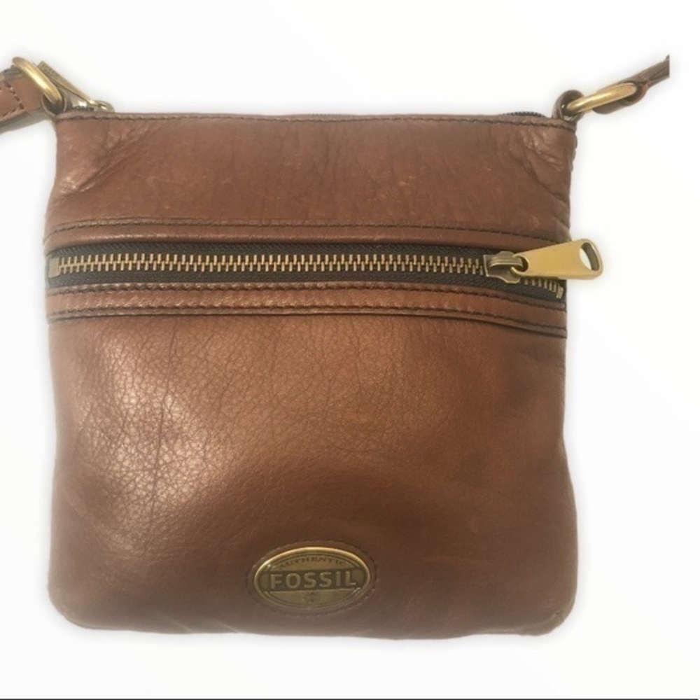 Fossil brown leather crossbody bag